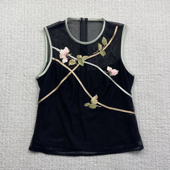 Joseph Ribkoff Tops - Joseph Ribkoff Sheer Sleeveless Top Womens Black Floral Embroidery Cocktail Read